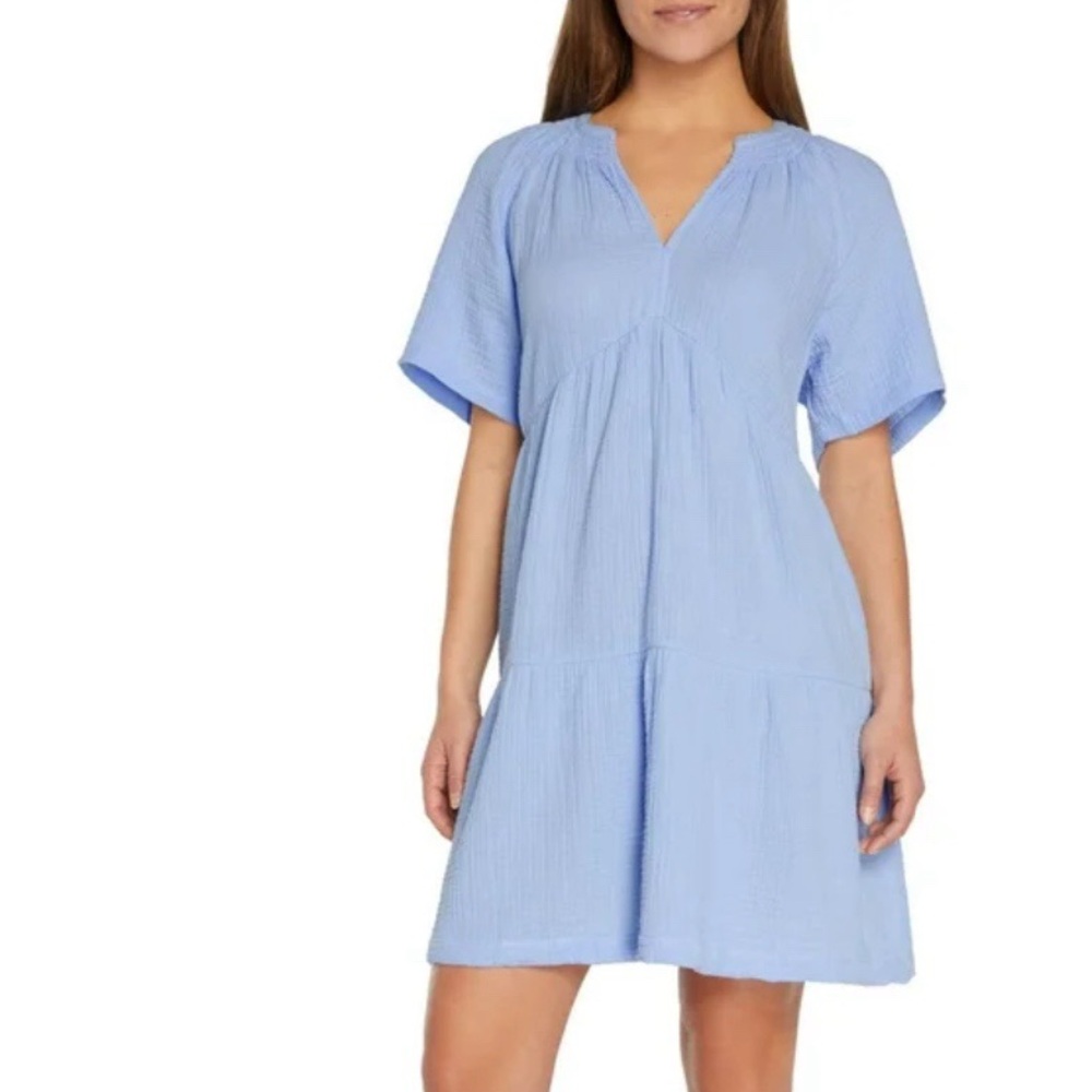 Gap Women's Relaxed Fit Soft Cotton Gauze Tiered Dress Blue‎ Size XS